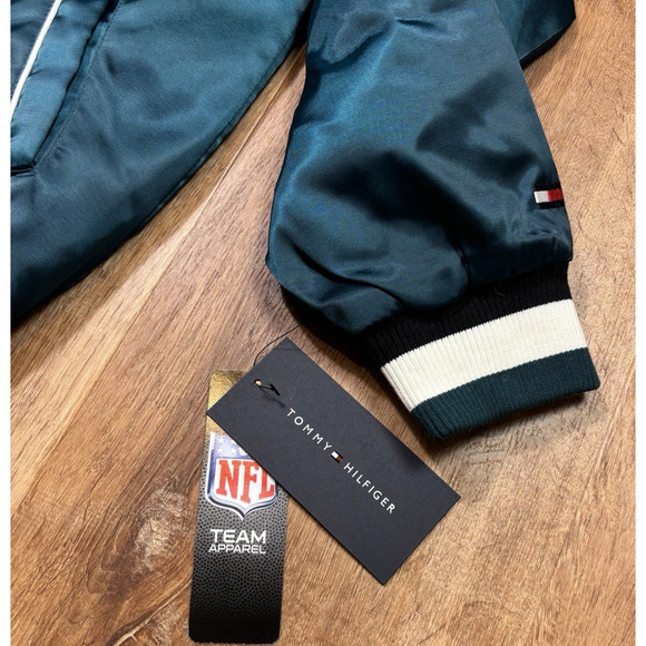 Tommy Hilfiger Philadelphia Eagles Satin Jacket Mens NFL NWT Varsity Green XL - Picture 6 of 7
